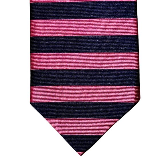 Brooks Brothers Makers Repp Necktie Men's Pink Black Horizontal Striped Silk USA - Picture 1 of 4